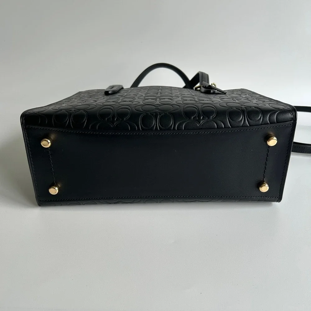 Coach Charlie Carryall 28 Black Signature Leather Shoulder Bag Excellent